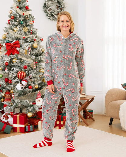 Onesies Pajamas Matching Christmas Outfits Candy Cane Pattern (Glow in the Dark) with Christmas Socks Black