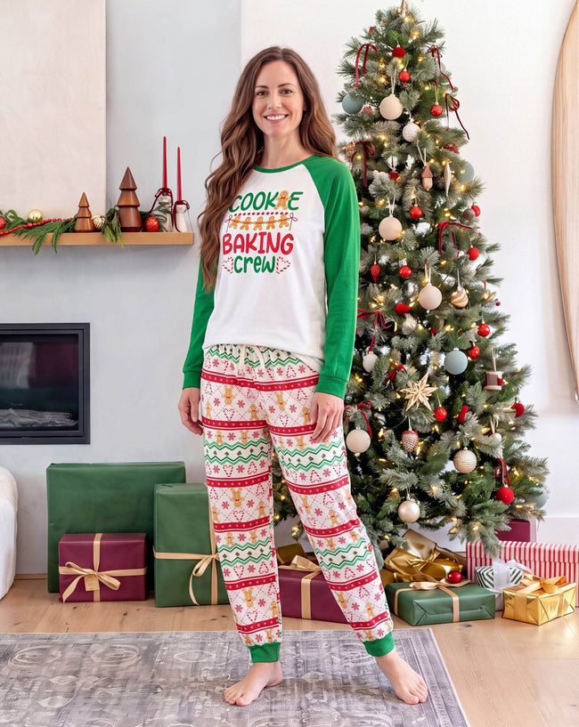 Matching Family Christmas Pajamas Gingerbread Print Green Main Image
