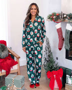 Matching Family Christmas Pajamas Snow Globe Print Dark Green Plus Size