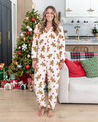 Matching Family Christmas Pajamas Gingerbread Print Coral Fleece Christmas Onesie