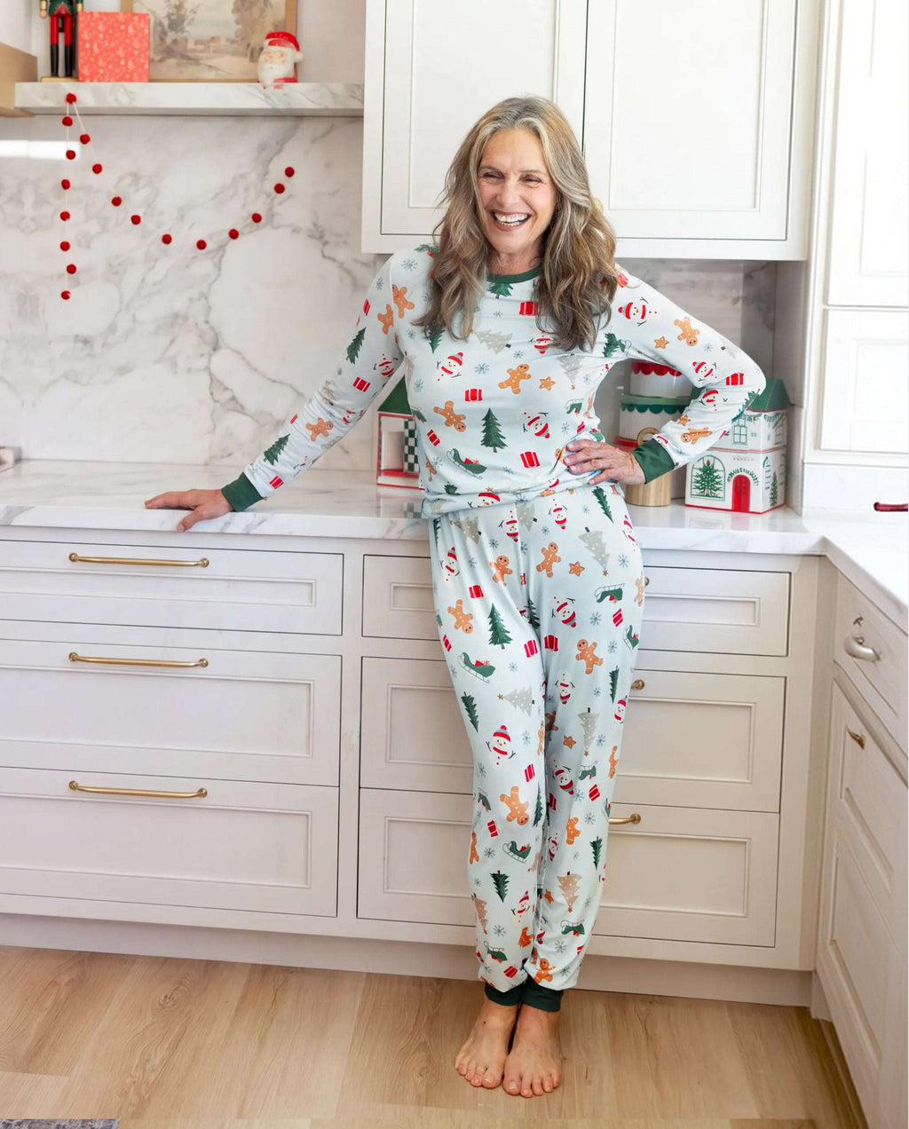 Matching Family Christmas Pajamas Gingerbread & Christmas Tree Bamboo Green