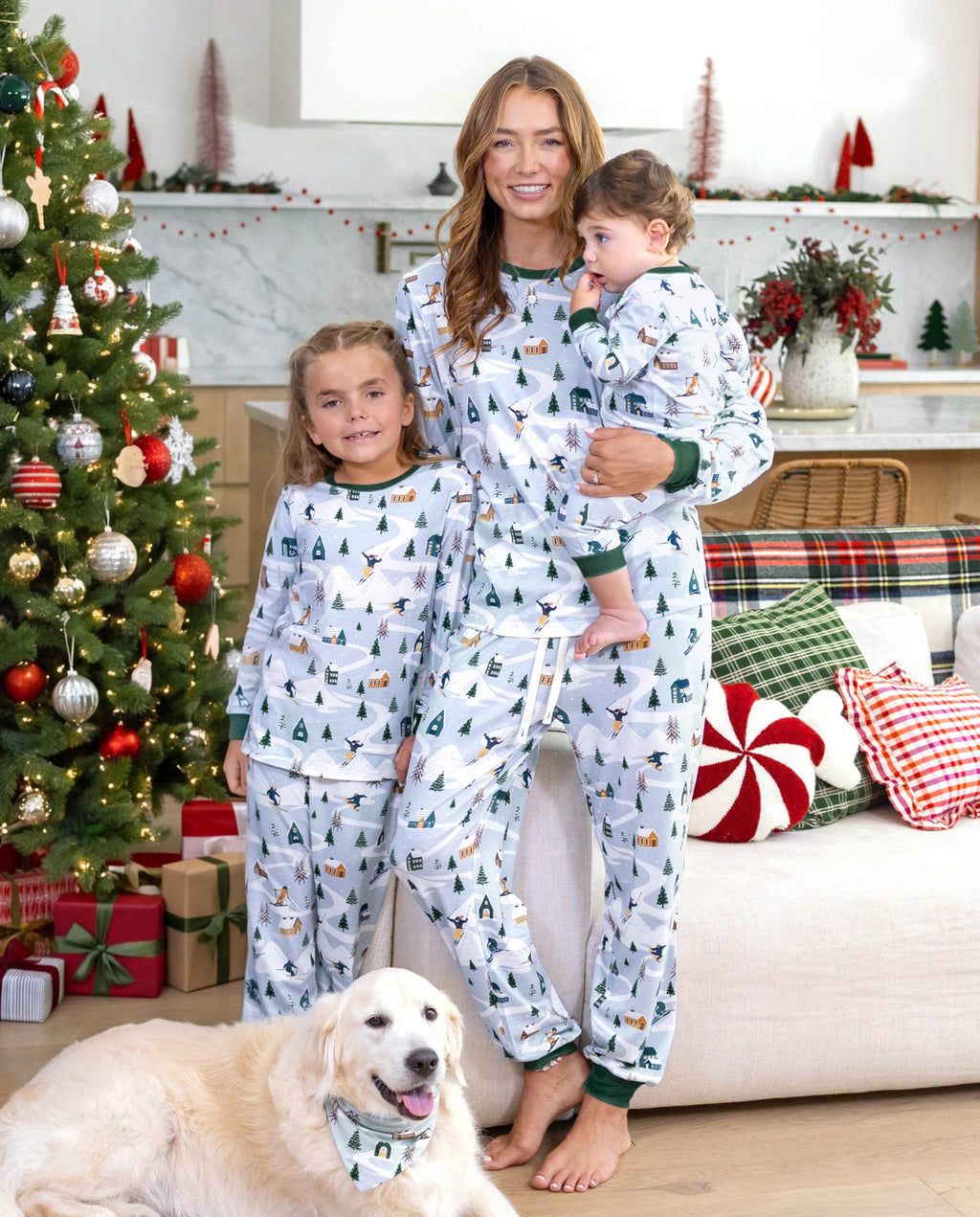 Matching Family Christmas Pajamas Christmas Village Print Green Holiday Pajamas