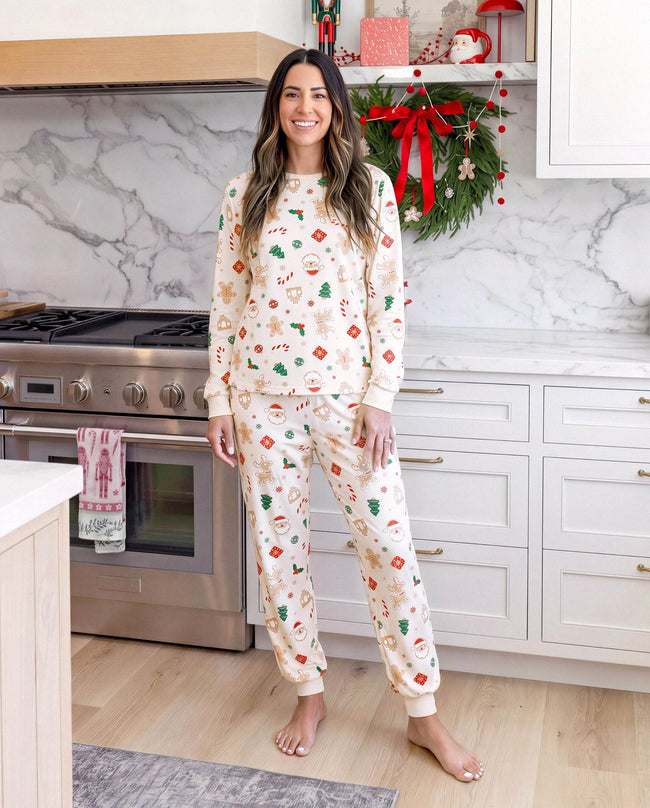 Matching Family Christmas Pajamas Gingerbread & Christmas Tree Print Cotton Main Image