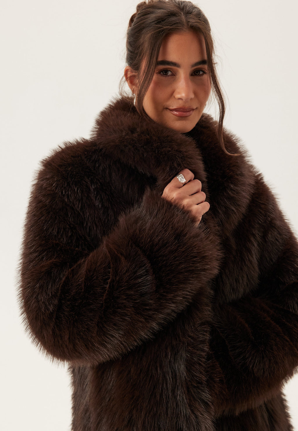 Women’s Long Faux Fur Coat with Side Pockets