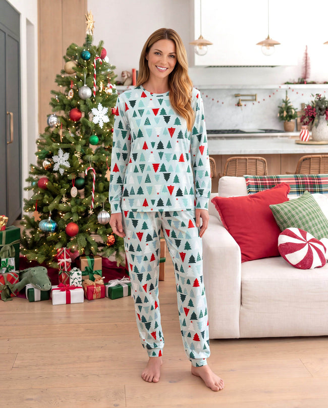 Matching Family Christmas Pajamas Christmas Tree Print Cotton Blue Main Image