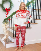 Family Matching Christmas Pajamas Fair Isle & Reindeer Print Red