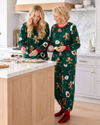 Family Matching Christmas Pajamas Gingerbread Print Fleece Green