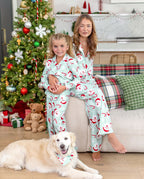 Matching Family Christmas Pajamas Santa Claus Print Collared Green