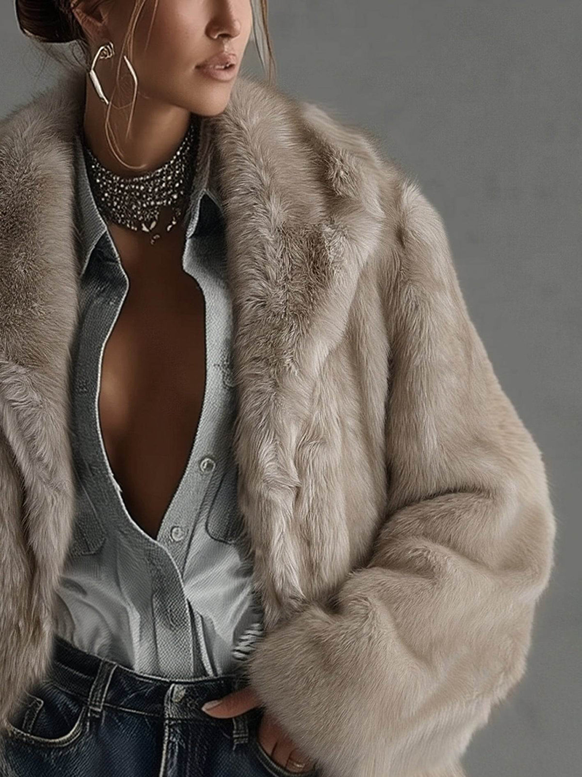 Oversized Faux Fur Coat in Soft Taupe