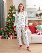 Family Matching Christmas Pajamas Gingerbread & Milk Print Blue