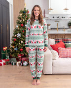 Matching Family Christmas Pajamas Fair Isle & Reindeer Print Green