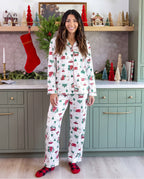 Matching Family Christmas Pajamas Christmas Village Print Satin Multicolor