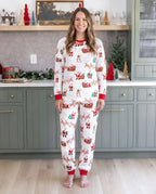 Family Matching Christmas Pajamas Reindeer & Santa Claus Print White Plus Size