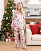 Family Matching Christmas Pajamas Bow & Plaid Print Satin Multicolor