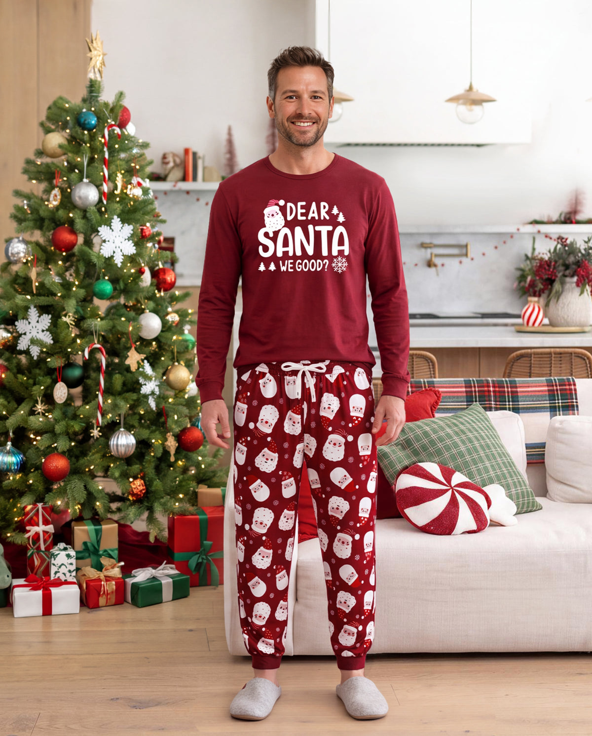 Family Matching Christmas Pajamas Dear Santa Print Red