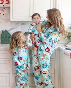 Matching Family Christmas Pajamas Gingerbread & Mug Print Blue