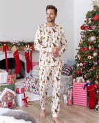 Matching Family Christmas Pajamas Woodland Print Beige