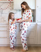Family Matching Christmas Pajamas Festive Dog Print Red & White