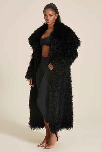 Women’s Long Textured Faux Fur Coat