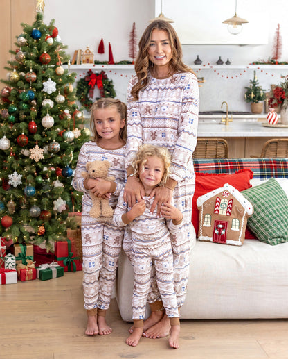 Family Matching Christmas Pajamas Fair Isle Print Cotton Khaki