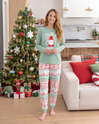Matching Family Christmas Pajamas Gnome Print Glow in the Dark Light Green