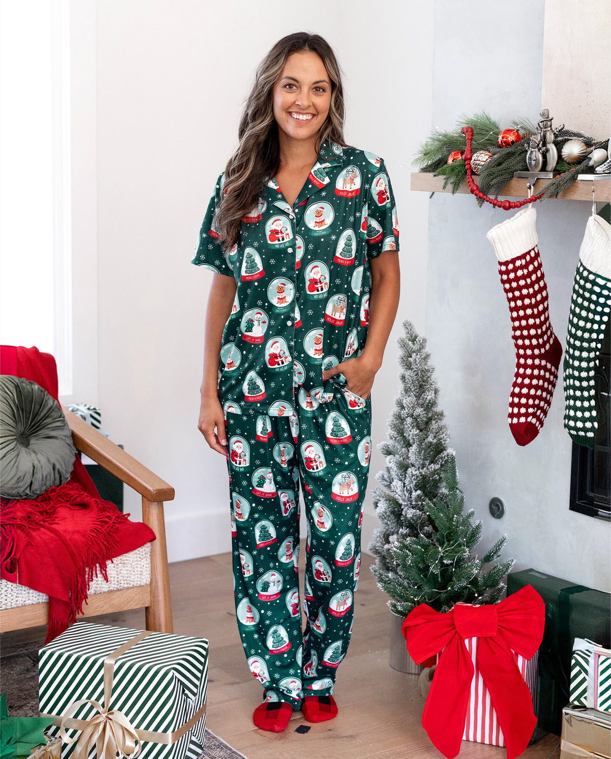 Christmas Matching Family Pajamas Set Santa Claus Christmas-themed Print PJS Turquoise