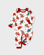 Christmas Family Matching Cartoon Gingerbread Man Allover Print Pajamas Sets with Christmas Socks White