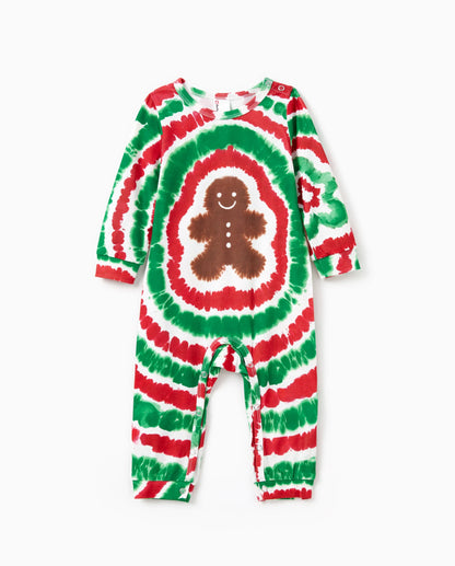Christmas Family Red&Green Tie-Dye Gingerbread Man Pajamas Sets with Christmas Socks MultiColour