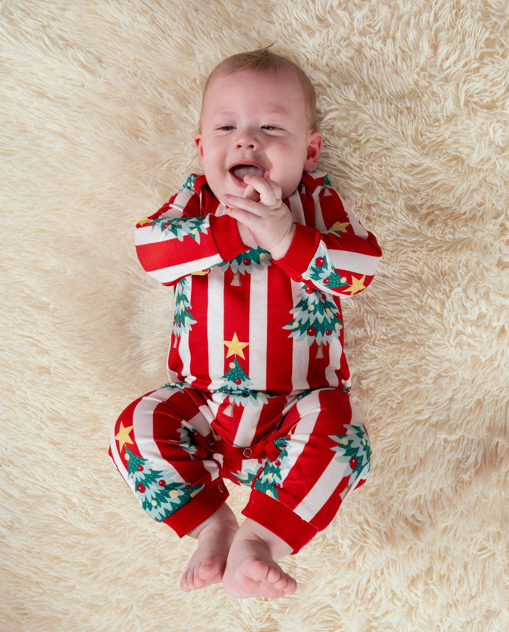 Christmas Family Matching Trees Print Stripes Long-sleeve Pajamas Sets with Christmas Socks Red