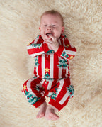 Christmas Family Matching Trees Print Stripes Long-sleeve Pajamas Sets with Christmas Socks Red