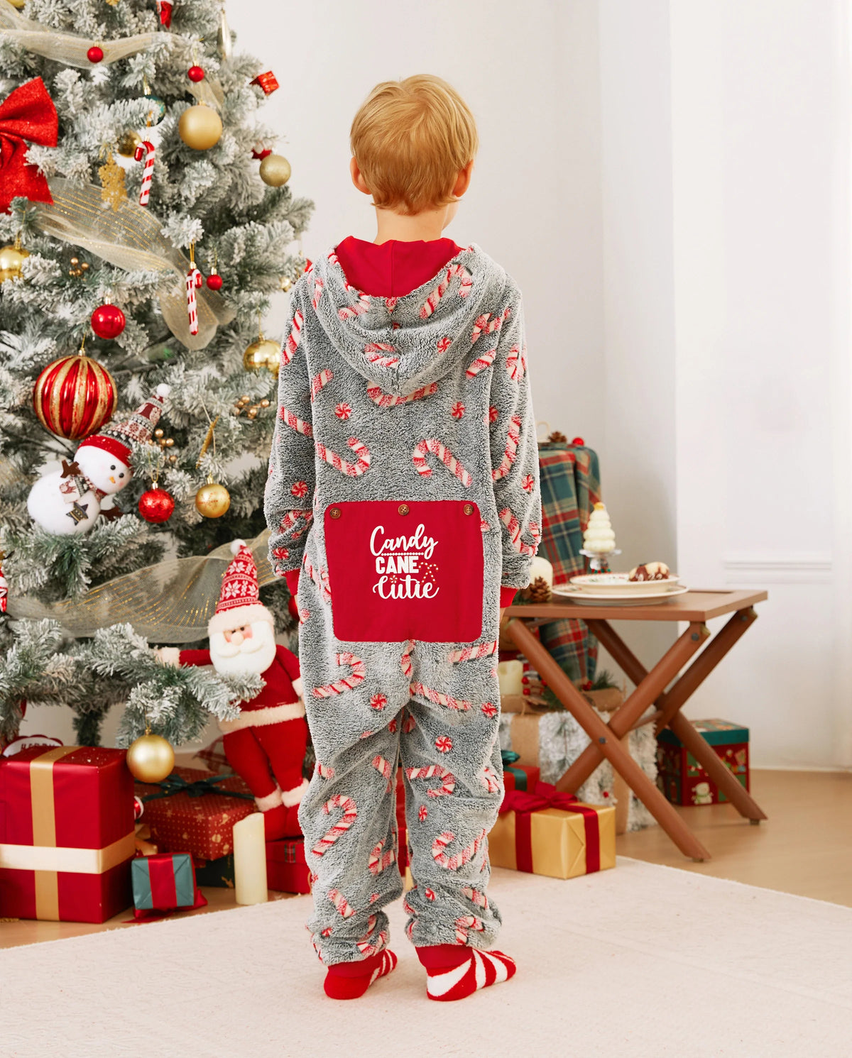 Onesies Pajamas Matching Christmas Outfits Candy Cane Pattern (Glow in the Dark) with Christmas Socks Black