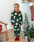 Christmas Matching Family Fleece Pajamas Set Santa Claus and Candy Cane Print PJS with Christmas Socks Dark Green