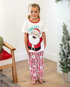 Christmas Matching Family Pajamas Set Santa Claus and Snowflakes Red Stripes PJS Red