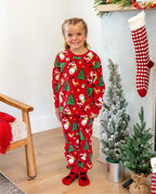 Christmas Matching Family Pajamas Set Santa Claus and Christmas Tree Print Red Fleece PJS with Christmas Socks Red