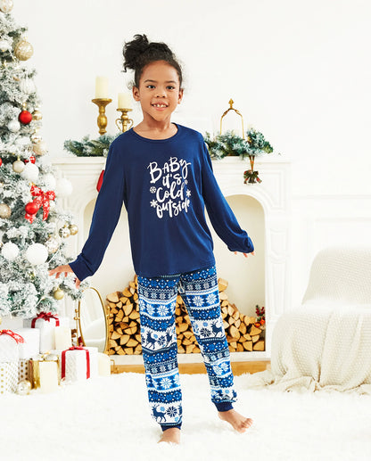 Family Matching Christmas Pajamas Baby It's Cold Outside Print Blue