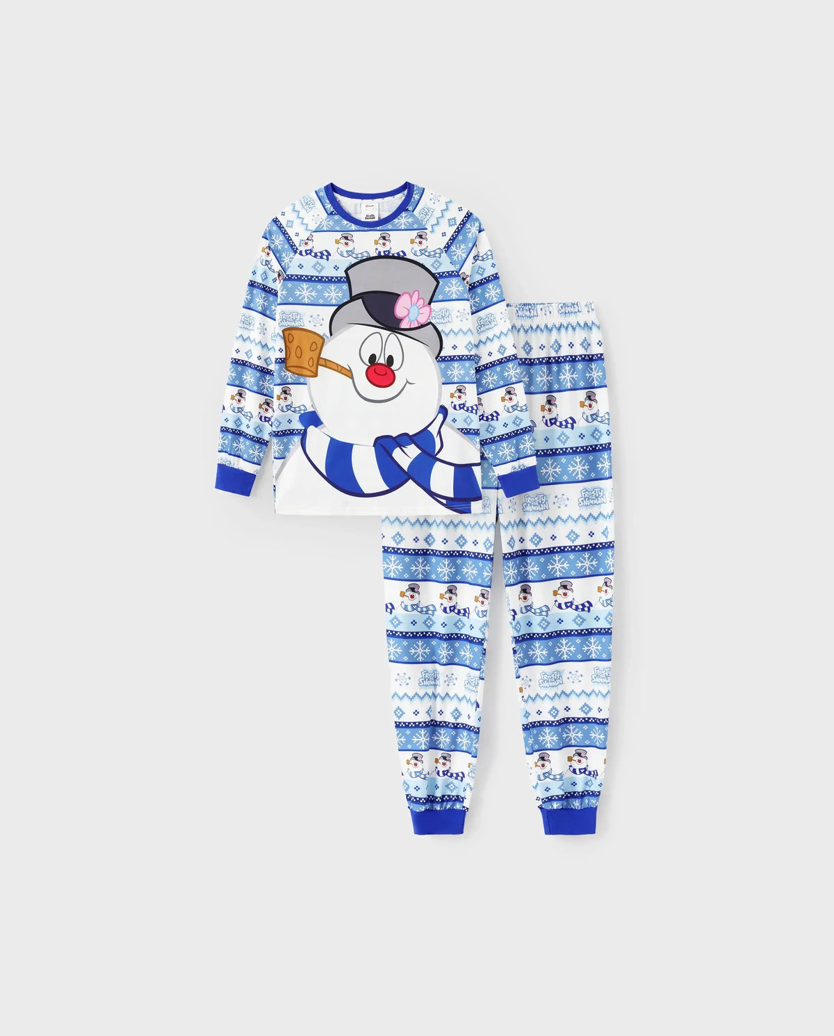 Frosty the Snowman Christmas Family Matching Pajamas Set with Christmas Socks Blue