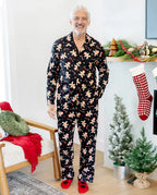 Christmas Matching Family Pajamas Set Gingerbread Print Black PJS with Christmas Socks Black