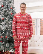 Traditional Christmas Print Family Matching Pajamas Sets with Christmas Socks Red