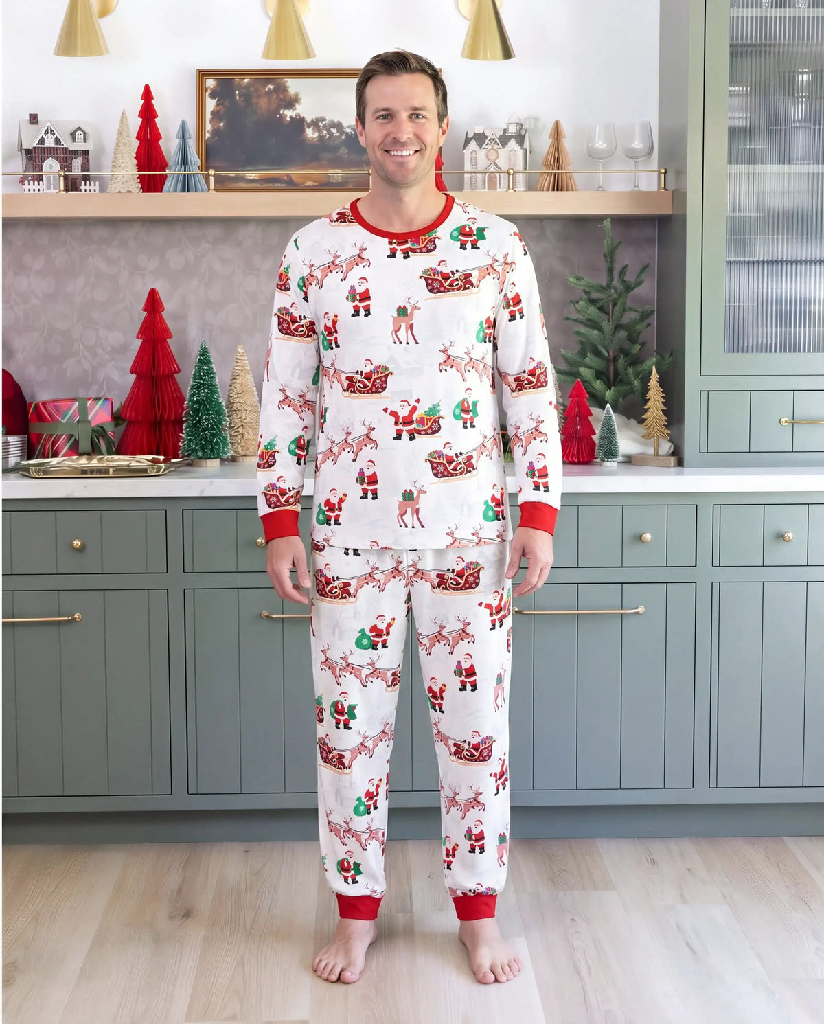 Christmas Matching Family Pajamas Reindeer & Santa Claus Print
