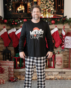Christmas Family Matching Glow In The Dark Letters Print Long-sleeve Pajamas Sets with Christmas Socks Black+White