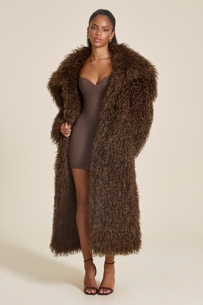 Women’s Long Textured Faux Fur Coat
