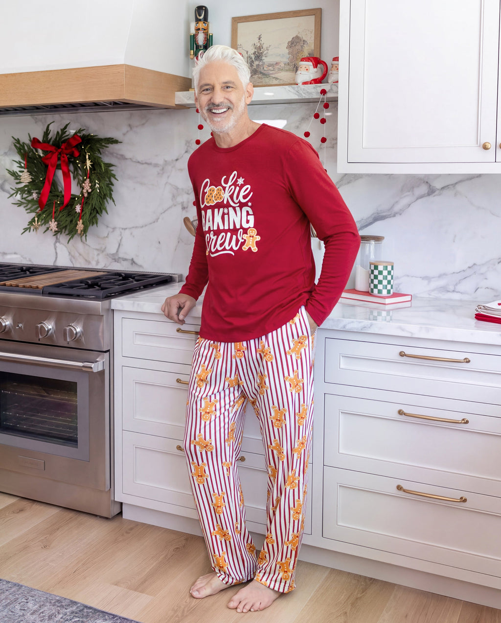 Family Matching Christmas Pajamas Gingerbread Print Red