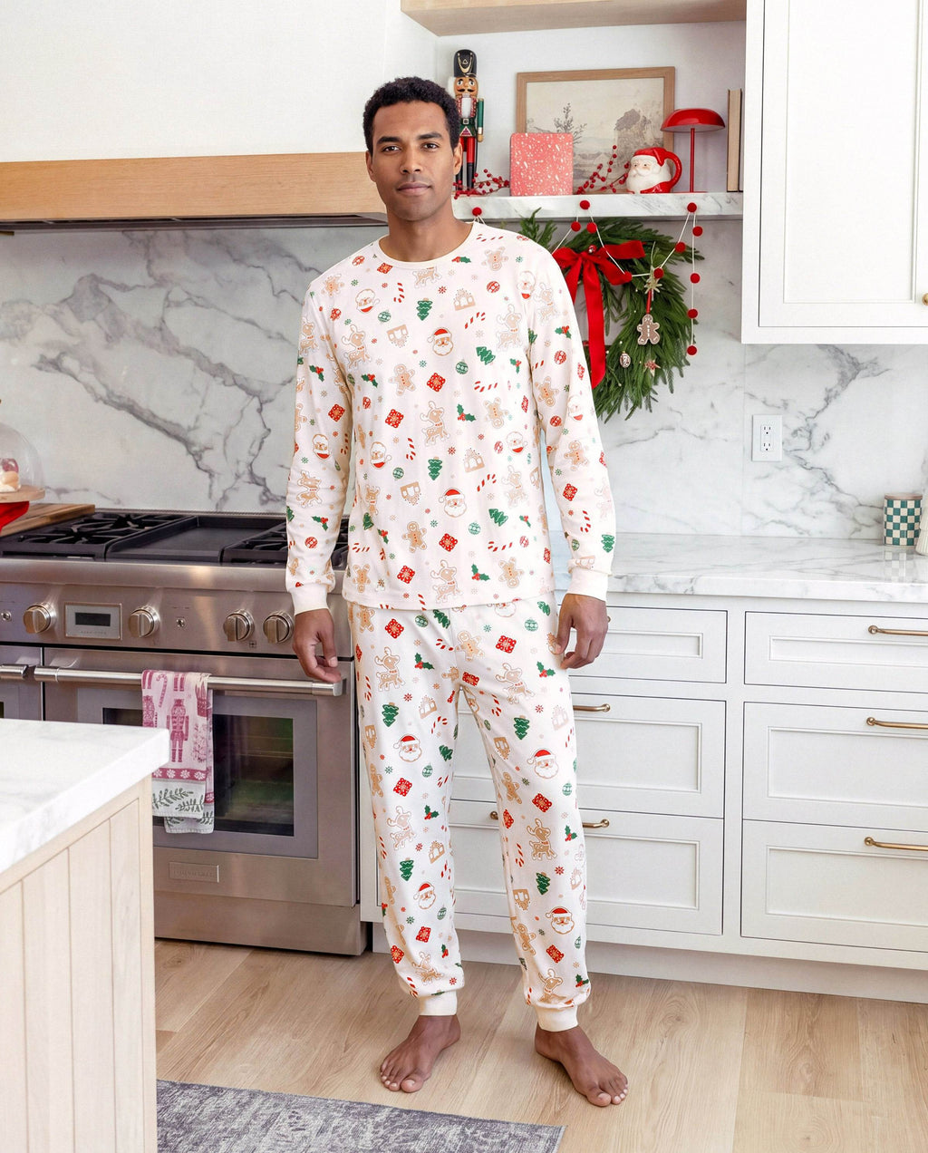 Matching Family Christmas Pajamas Gingerbread & Christmas Tree Print Cotton