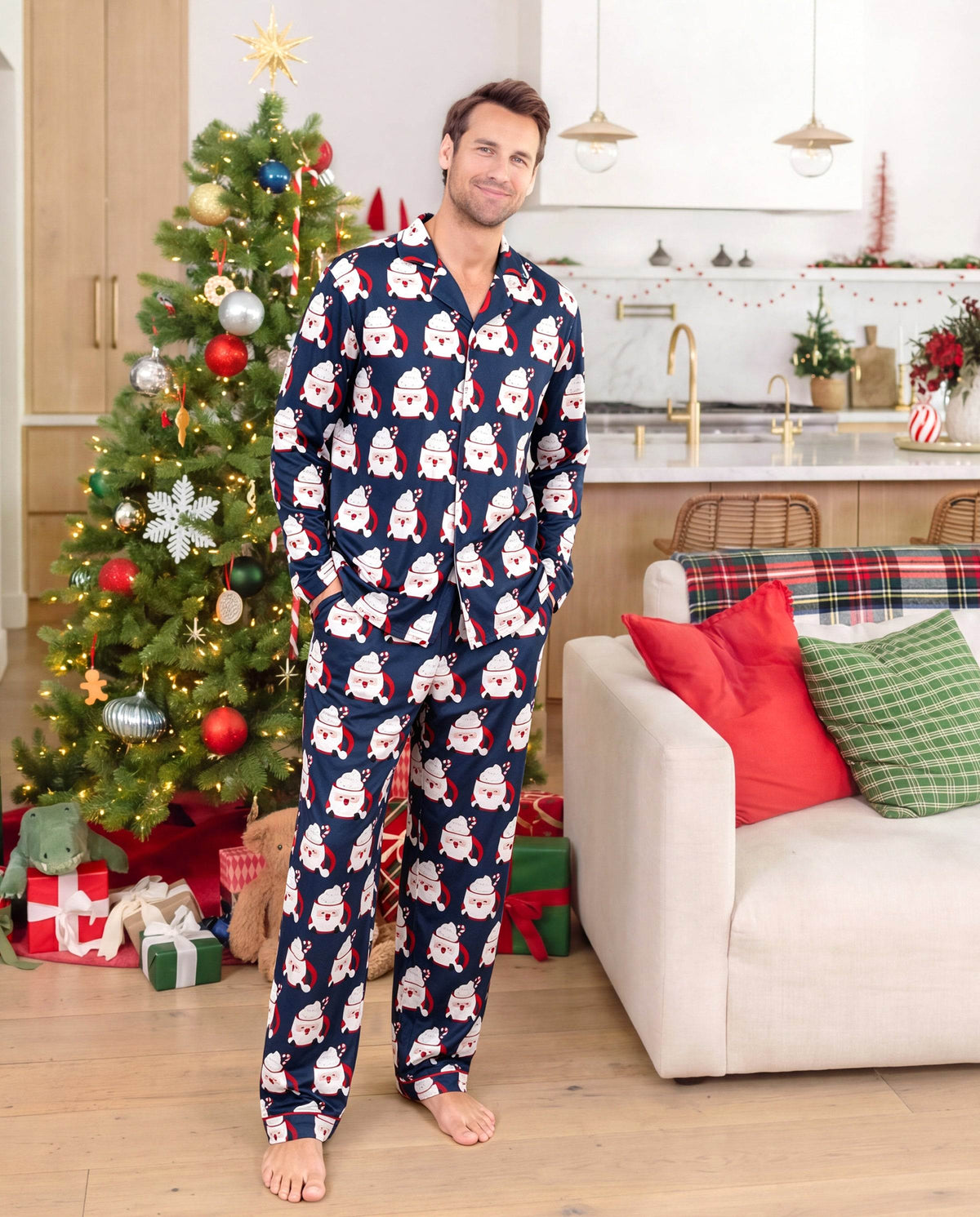 Matching Family Christmas Pajamas Mug & Santa Print Multicolor