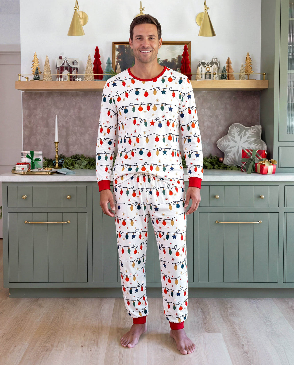 Family Matching Christmas Pajamas Christmas Lights Print White