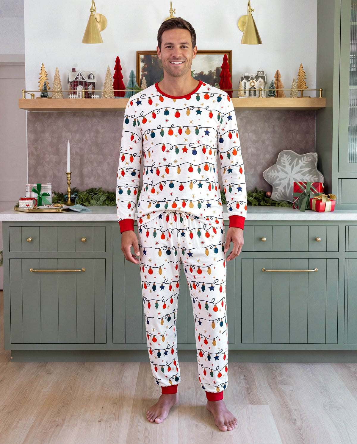 Family Matching Christmas Pajamas Christmas Lights Print White