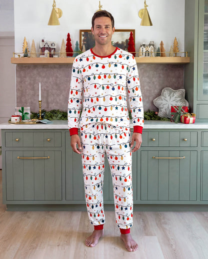 Family Matching Christmas Pajamas Christmas Lights Print White