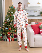 Family Matching Christmas Pajamas Christmas Tree & Gingerbread Print Cotton Cream