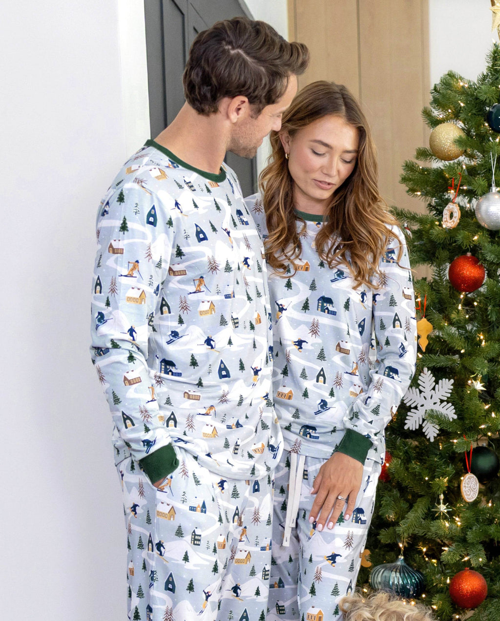 Matching Family Christmas Pajamas Christmas Village Print Green Holiday Pajamas