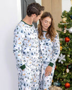 Matching Family Christmas Pajamas Christmas Village Print Green Holiday Pajamas